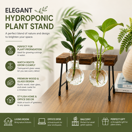 Coslifestore Glass Plant Holder with Wooden Stand (Model A)