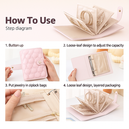 Heart Quilted Travel jewellery Organizer(Pink)