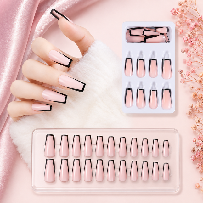 Ready to use Acrylic gel nails-Nude Pink black French(783-02)