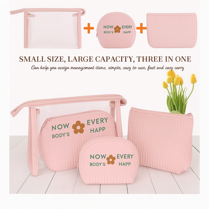 3-in-1 Makeup Bag Set (Baby pink)
