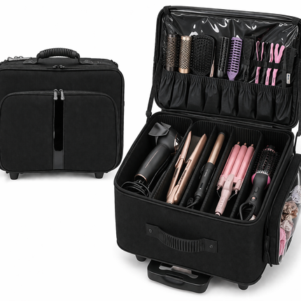 Coslifestore- Professional Hair & Makeup Trolley Bag â Rolling Organizer with Removable Dividers, 