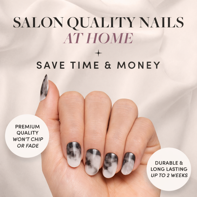 Ready to use Acrylic gel nails black and grey marble (741-26)