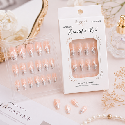 Ready to use Acrylic gel nails Glitter French (779-04)