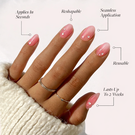 Ready to use Acrylic gel nails- Ombre Peach and Pink with rhinestone(P014-02)