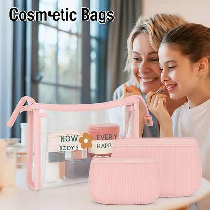 3-in-1 Makeup Bag Set (Baby pink)