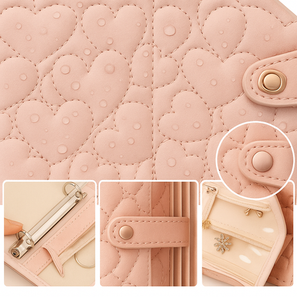 Heart Quilted Travel jewellery Organizer(Pink)