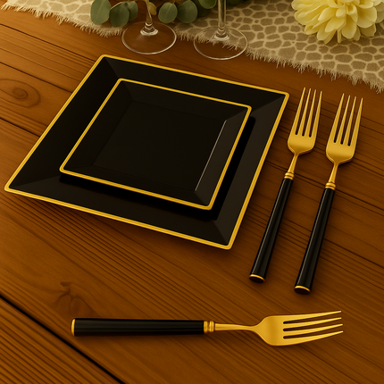 Eco-Friendly Biodegradable Acrylic Gold Cutlery (Golden-Black-Fork)