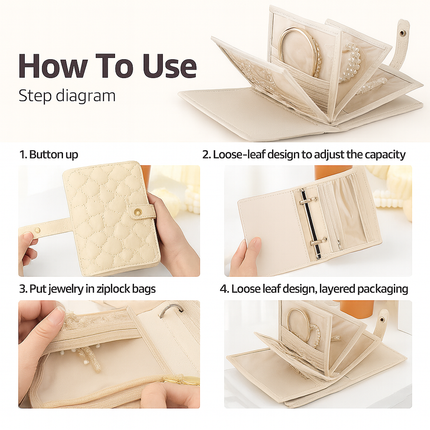 Heart Quilted Travel jewellery Organizer(Off white)