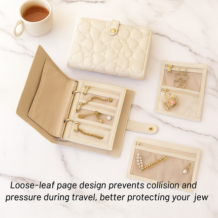 Heart Quilted Travel jewellery Organizer(Off white)