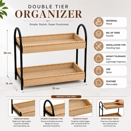 Coslifestore Luxury Wooden 2-Tier Multipurpose Organizer Tray