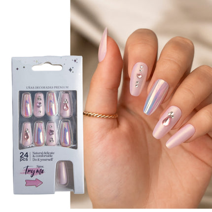 Coslifestore 24 Reusable Artificial Fake Nail Set Glossy Nails-holographic- chrome nails | Lightweig
