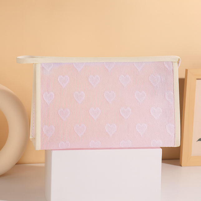 Coslifestore Mesh Cosmetic Pouch with Heart Design â Travel Makeup Bag Organizer for Women â Tra