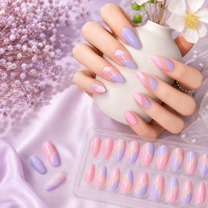Ready to use Acrylic gel nails VIOLET AND PINK(P009-8)
