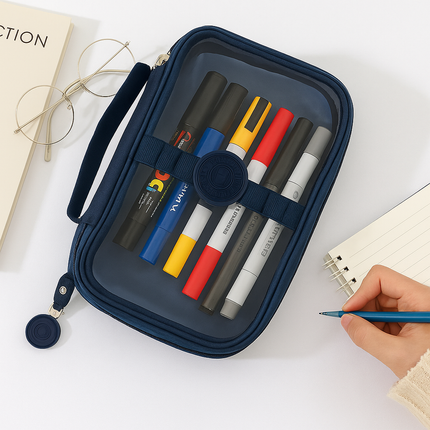 Transparent Multipurpose Pouch with Handle(Navy Blue)