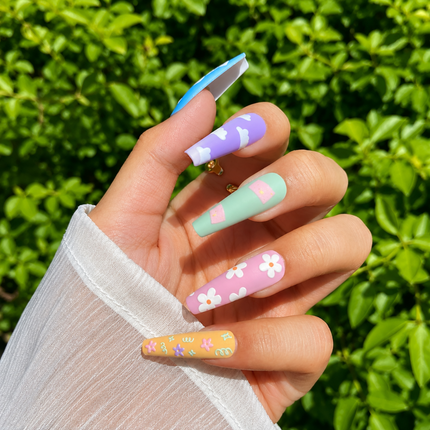 Ready to use Acrylic gel nails-quirky cherry avocado and flower(P019-3)