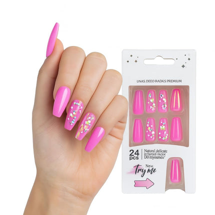 24 Reusable Glossy Nails set(ROSE PINK WITH SEQUENCE) PRS-1 (P3)
