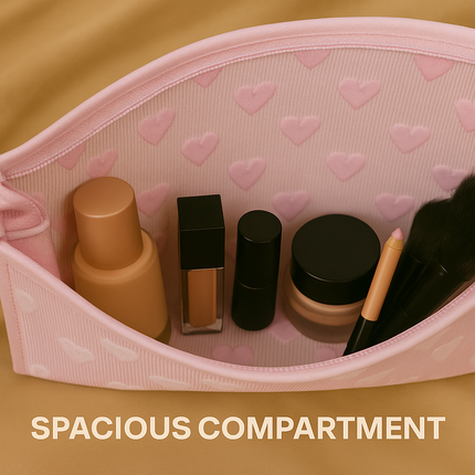 Mesh Cosmetic Pouch with Heart Design(Pink)
