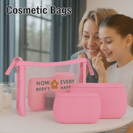 3-in-1 Makeup Bag Set (Pink)