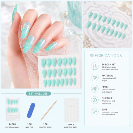 Ready to use Acrylic gel nails -Marble Green-(779-03)