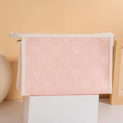 Coslifestore Mesh Cosmetic Pouch with Heart Design â Travel Makeup Bag Organizer for Women â Tra