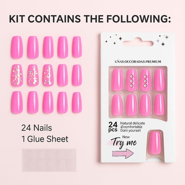 24 Reusable Glossy Nails set(ROSE PINK WITH SEQUENCE) PRS-1 (P3)