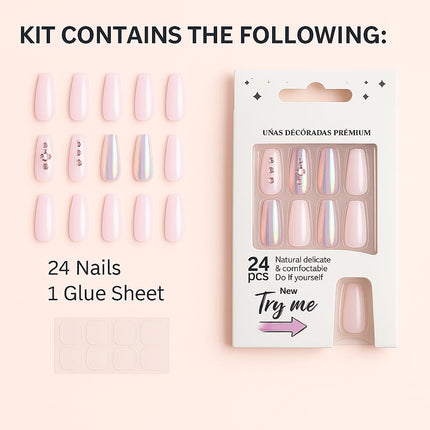 24 Reusable Glossy Nails set(LIGHT PINK WITH SEQUENCE) LPS-1 (P4)