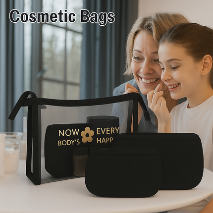 3-in-1 Makeup Bag Set (Black)
