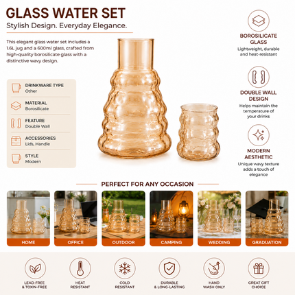 Premium Amber Glass Jug & Tumbler Set