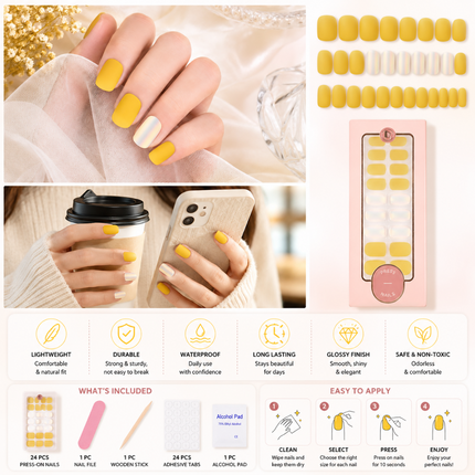 Ready to use Acrylic gel nails- beautiful yellow with metallic(778-02)