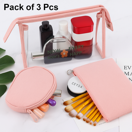 3-in-1 Makeup Bag Set (Baby pink)