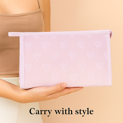 Mesh Cosmetic Pouch with Heart Design(Purple)