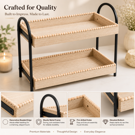 Coslifestore Luxury Wooden 2-Tier Multipurpose Organizer Tray