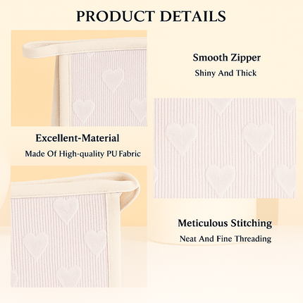 Mesh Cosmetic Pouch with Heart Design(white)