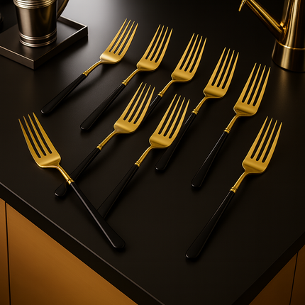 Eco-Friendly Biodegradable Acrylic Gold Cutlery (Golden-Black-Fork)
