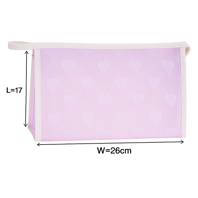 Mesh Cosmetic Pouch with Heart Design(Purple)