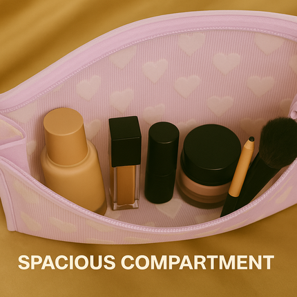Mesh Cosmetic Pouch with Heart Design(Purple)