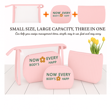 3-in-1 Makeup Bag Set (Pink)