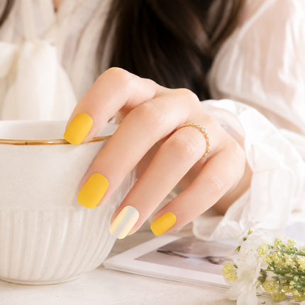 Ready to use Acrylic gel nails- beautiful yellow with metallic(778-02)