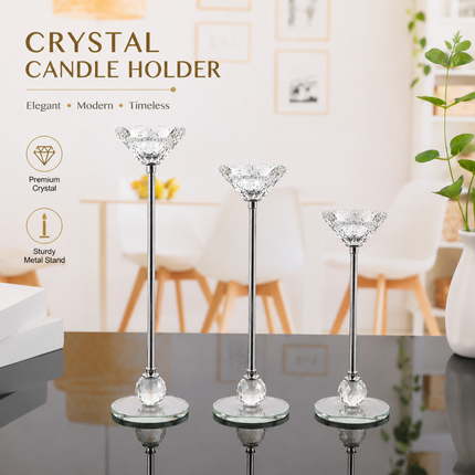 Coslifestore Premium Crystal Candle Holder Set of 3