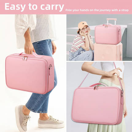 Large Makeup Case with LED Lighted Mirror(Pink)