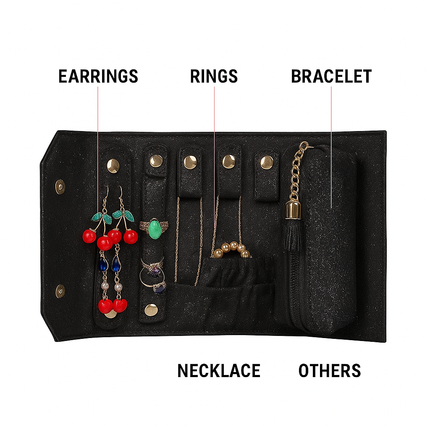 Travel Jewellery Organizer Roll (Black)