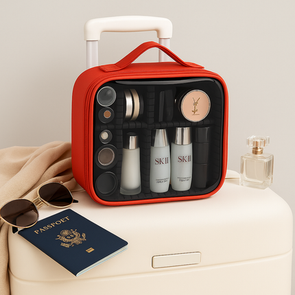Transparent Makeup Travel Case (Red)
