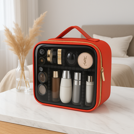 Transparent Makeup Travel Case (Red)