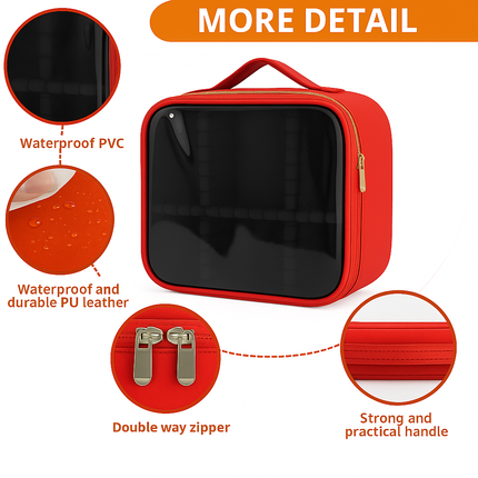 Transparent Makeup Travel Case (Red)