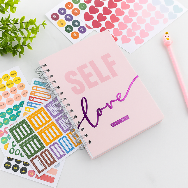 Coslifestore Self Love Spiral Notebook/ Diaryâ Pink Motivational Journal, A5 Size, Ruled Pages for