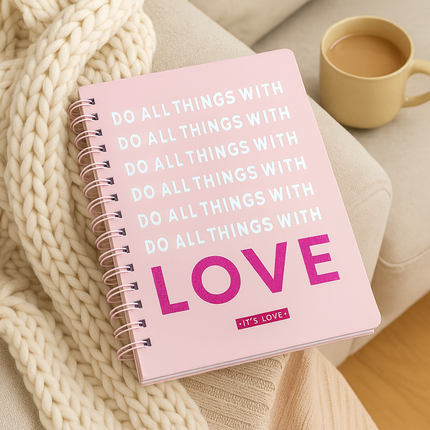 Coslifestore-Do-All-Things-With-Love-Spiral-Notebook/ Diary-Pink-Motivational-Journal-A5-Size-Ruled-