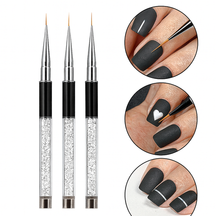 Coslifestore Nail Art Liner Brush Set â 3PCS Black Metallic Nail Art Pens for Long Lines, Fine Det