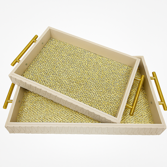 Coslifestore Set of 2 Decorative Serving Trays with Gold Handles â Premium Handcrafted Rectangular