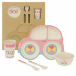 Coslifestore Bamboo Fiber Car-Shaped Kids Dinner Set â 5-Piece Mealtime Set in Red, Light Green, Y