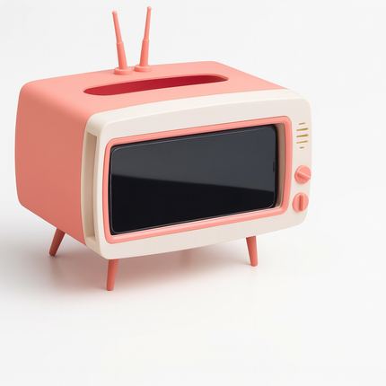 Coslifestore-Retro TV Style Tissue Box Holder with Mobile Stand for Home, Office, Study Table â Cu